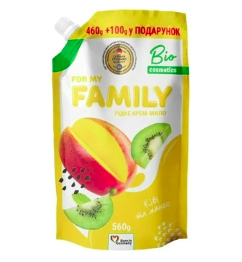 For my FAMILY рідке крем-мило дой-пак 560г Ківі та манго New